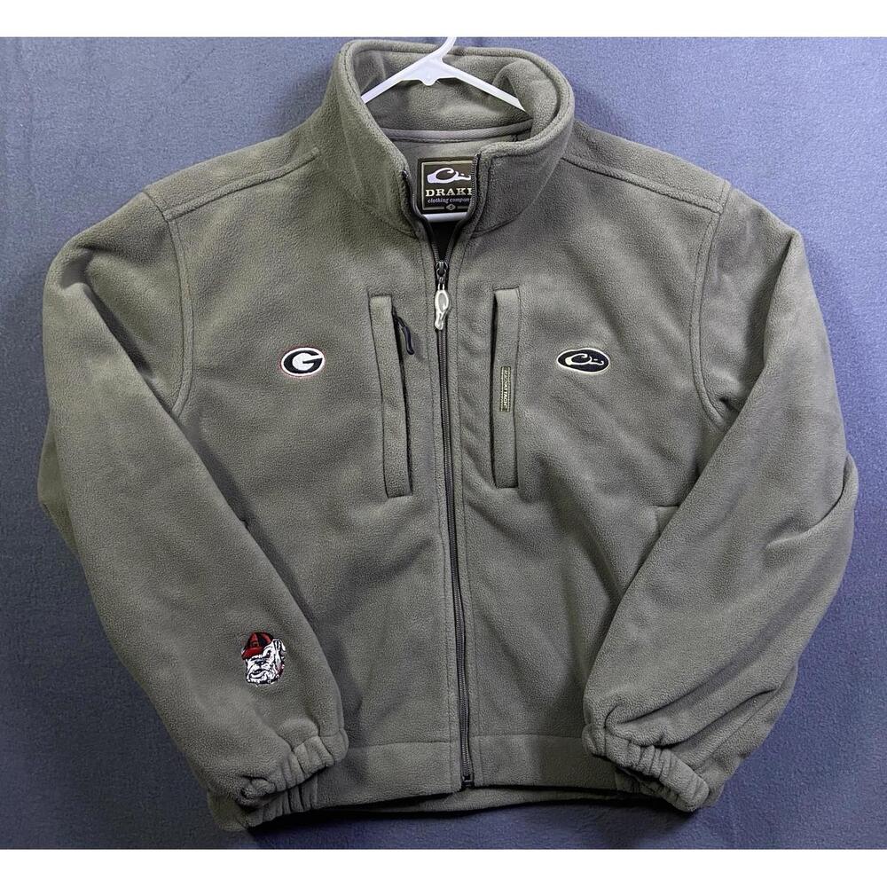 Drake Heavy Fleece Waterfowl Magnattach Georgia Bulldogs Zip Green Jacket Mens S